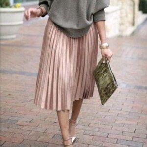 Kate Spade Shimmering Rose Gold Pleated Midi Skirt
